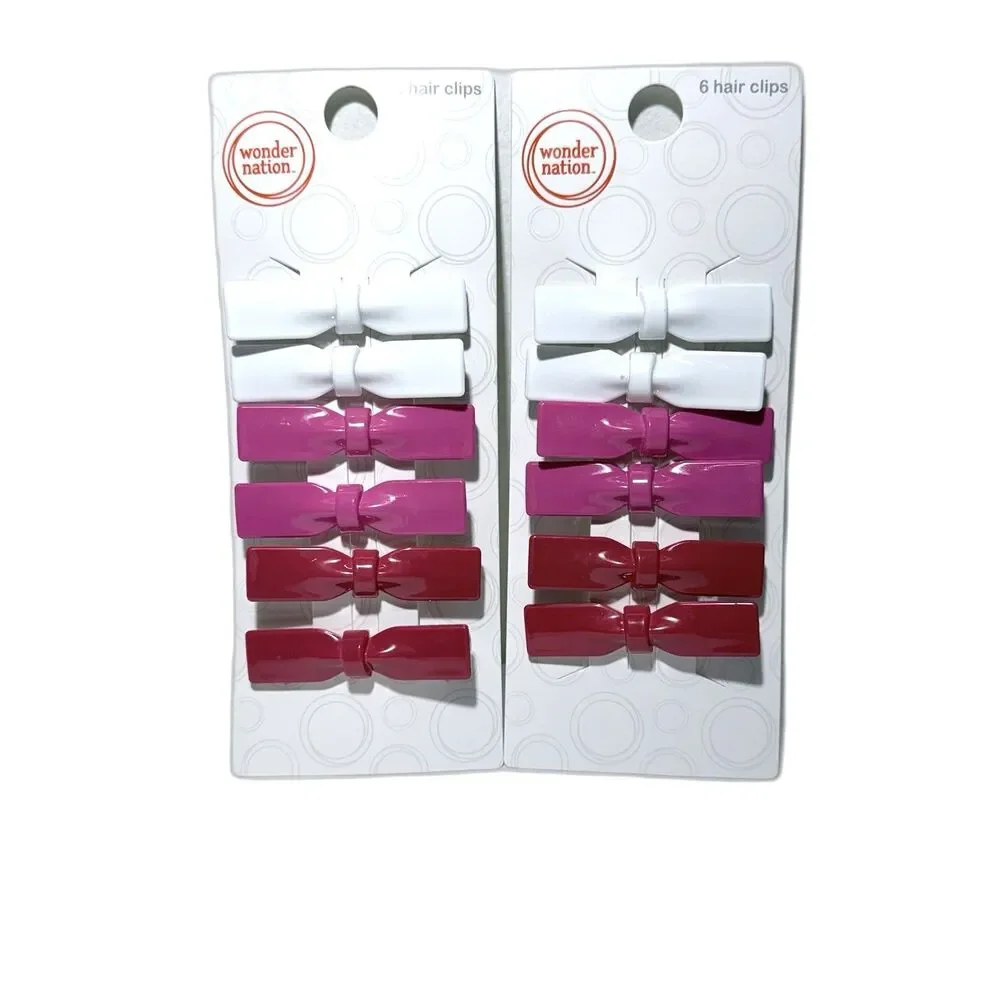 Wonder Nation Girls 2-Pack/6-Pc Glossy Bow Hair Clips Set Pink White Red NEW
